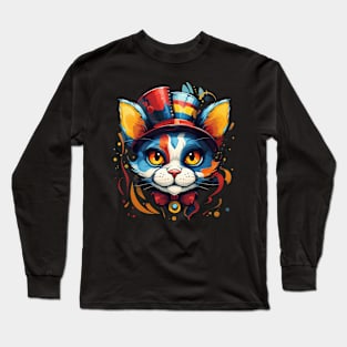 Clown cat funny vintage fantasy hatter. Cat clown Long Sleeve T-Shirt